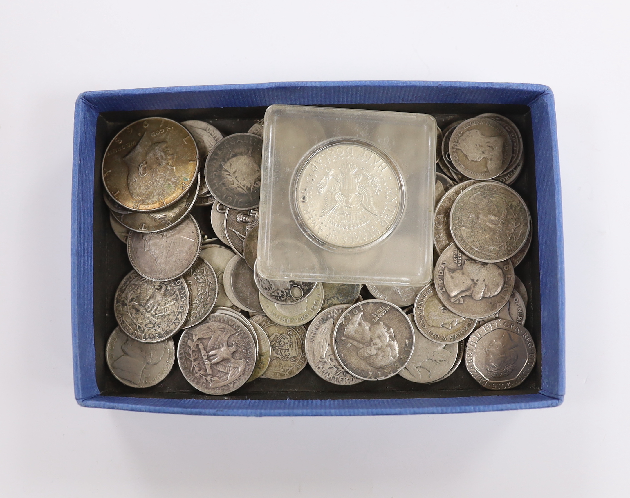 A collection of coins, mainly mid-20th century U.S. coins, some 19th century coins, including drilled Maundy money, etc.